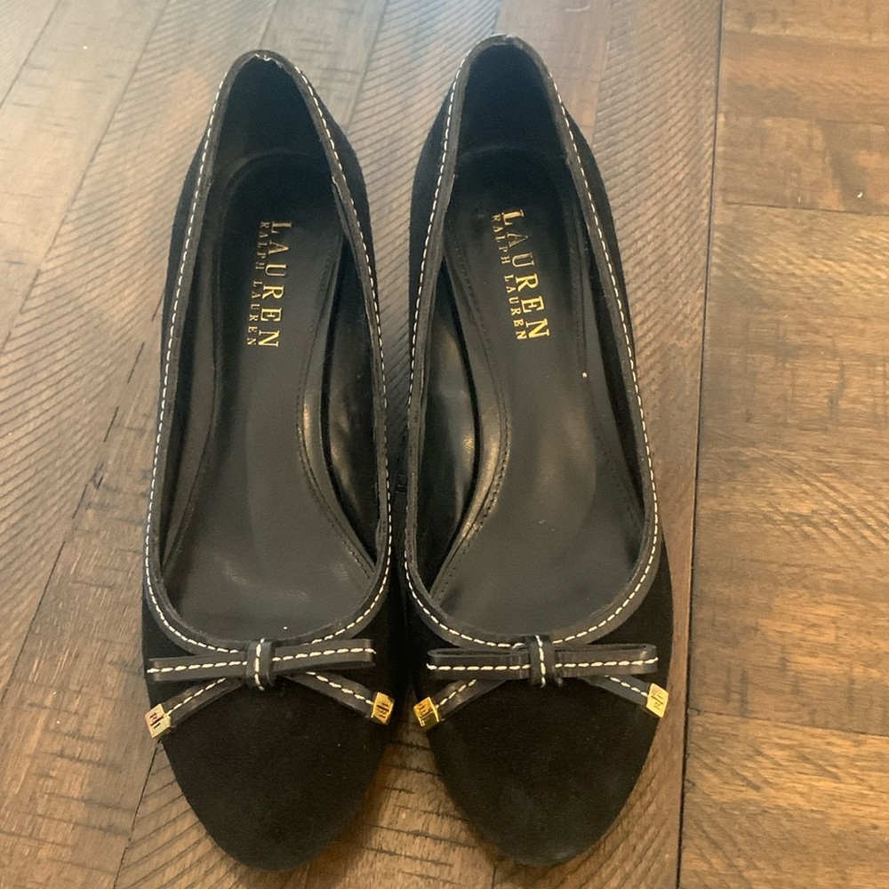 Lauren Ralph Lauren - Black Suede Wedge Heels, Women’s Size 10